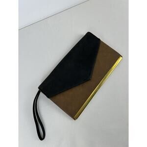 Rare NWT Madewell Clutch Envelope Black Brown Leather Brass Colorblock Flap